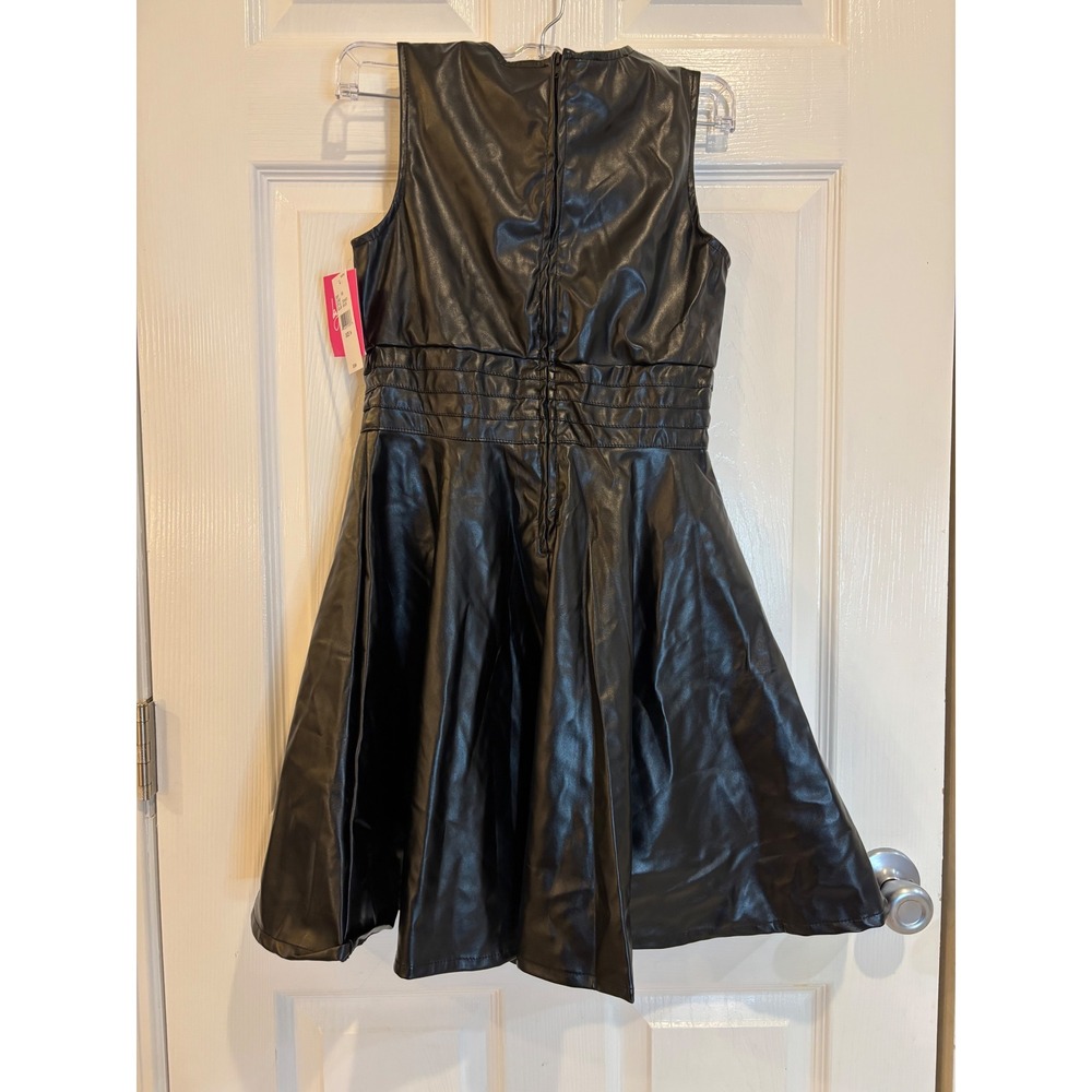 by & by Girl Fit and Flare Dress‎ Girls 14 Black New Faux Leather Sleeveless